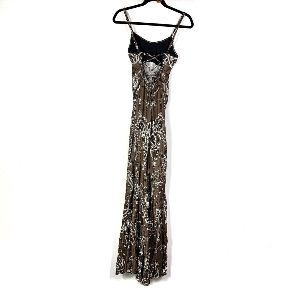 Sandro Bandana Print Dress Brown Paisley Lace Up Back Maxi Sz 42 Fr / 10 US - Picture 10 of 14